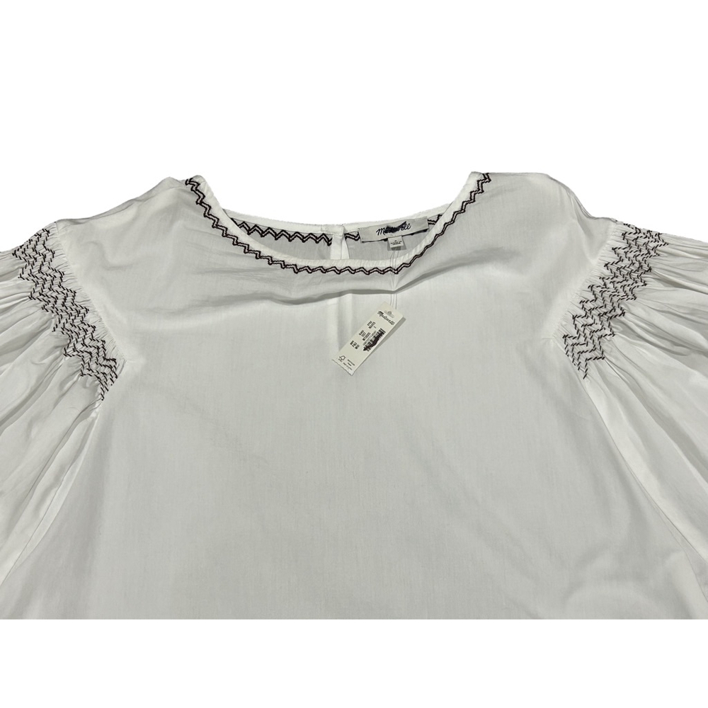 84. NWT Madewell Embroidered Poplin Balloon-Sleeve Top in white small - Picture 6 of 9